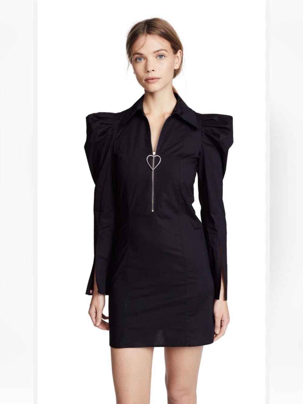 Vivetta Black Mini Dress with Heart Zip and Puff Shoulders